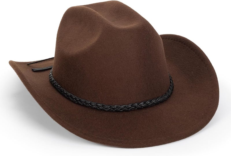 Vikodah Vintage Western Cowboy Hat for Men Women - Wide Brim Cowgirl Fedora Hats with Braided Rope Band M - Image 1